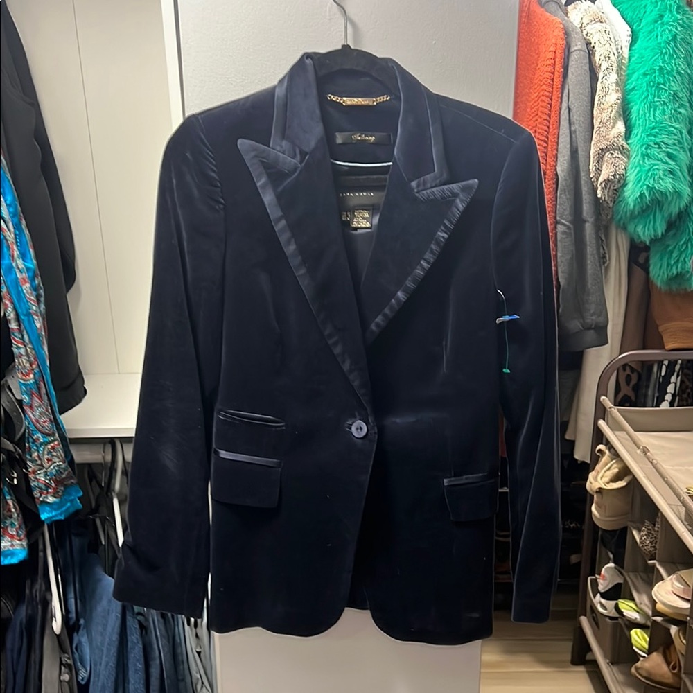 Zara Black Velvet Tailored Blazer